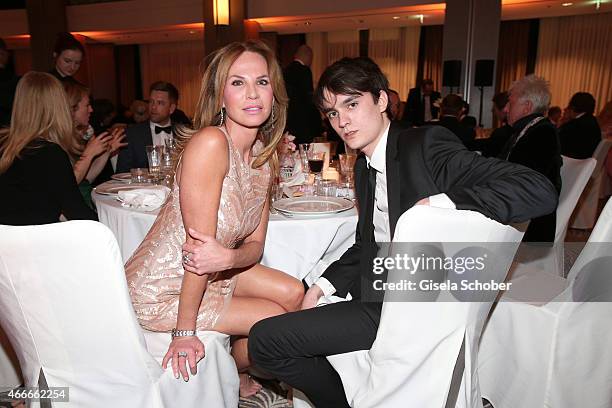 Rosalie van Breemen and her son Alain-Fabien Delon during the PEOPLE Magazine Germany launch party at Waldorf Astoria on March 17, 2015 in Berlin,...