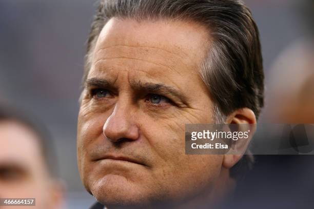 Commentator Steve Mariucci is shownn prior to Super Bowl XLVIII at MetLife Stadium on February 2, 2014 in East Rutherford, New Jersey.