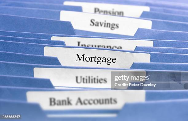 hanging files/mortgage - mortgage document stock-fotos und bilder