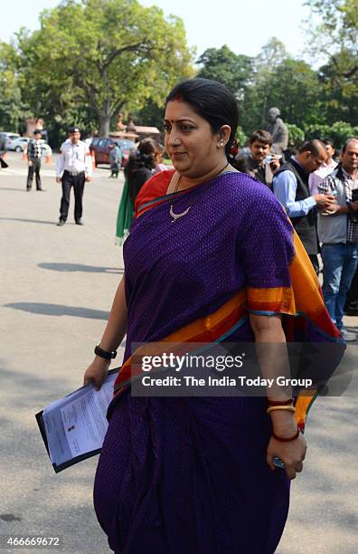 Union HRD Minister Smriti Irani during the Budget session at Parliament House in New Delhi.