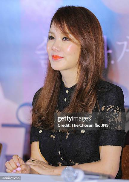 Uhm Jung-Hwa attends the movie 'The Law of Pleasures' press premiere at Geondae Lotte Cinema on January 28, 2014 in Seoul, South Korea.