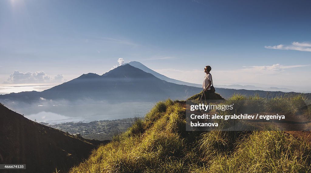 Hiker staying on top of  Mt.Batur, Indonesia