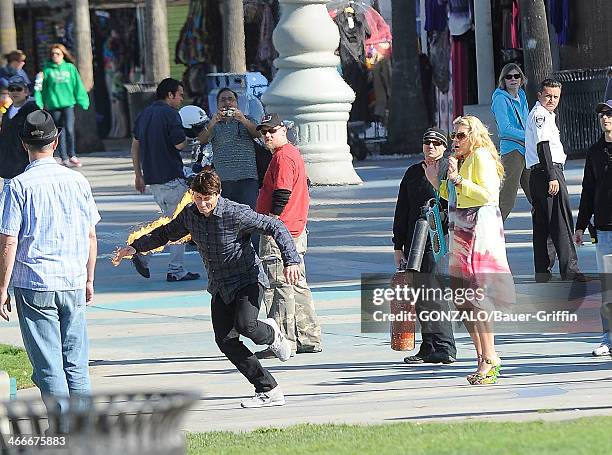 Busy Philipps and Dan Byrd are seen on the film set on December 21, 2012 in Los Angeles, California.