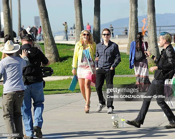 Busy Philipps and Dan Byrd are seen on the set of "Cougartown" on December 21, 2012 in Los Angeles, California.