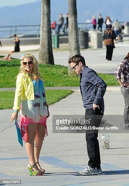 Busy Philipps and Dan Byrd are seen on the set of "Cougartown" on December 21, 2012 in Los Angeles, California.