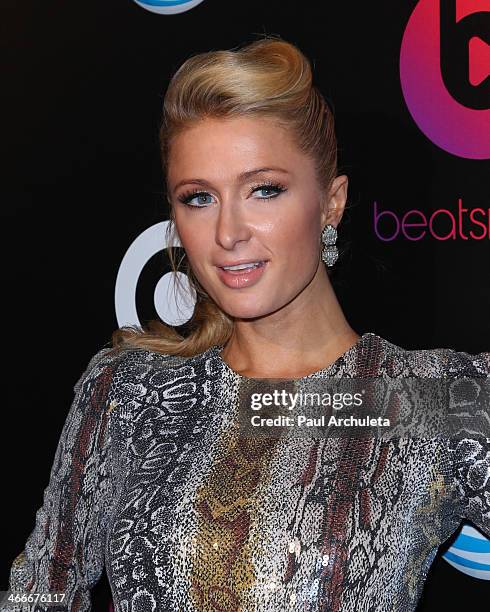 Personality Paris Hilton attends the official launch party for Beats Music from Beats By Dr. Dre at Belasco Theatre on January 24, 2014 in Los...