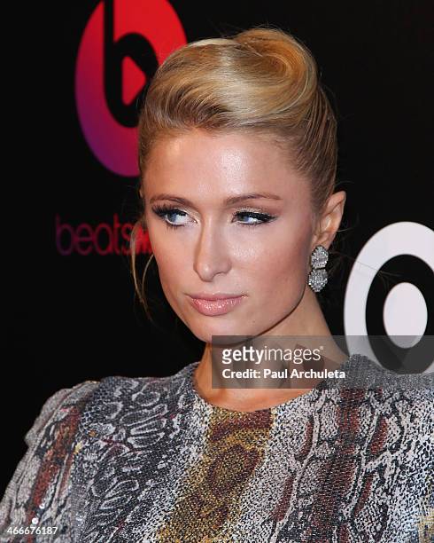 Personality Paris Hilton attends the official launch party for Beats Music from Beats By Dr. Dre at Belasco Theatre on January 24, 2014 in Los...