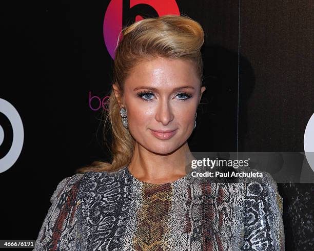 Personality Paris Hilton attends the official launch party for Beats Music from Beats By Dr. Dre at Belasco Theatre on January 24, 2014 in Los...