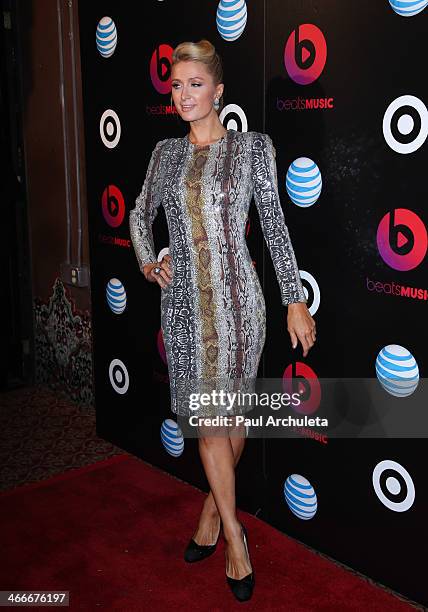 Personality Paris Hilton attends the official launch party for Beats Music from Beats By Dr. Dre at Belasco Theatre on January 24, 2014 in Los...