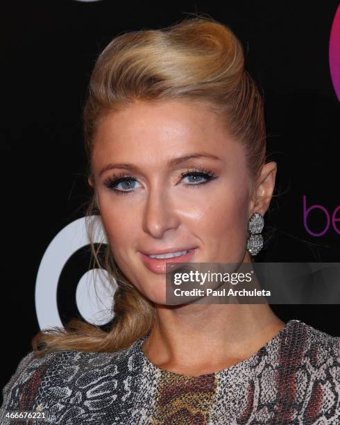 Personality Paris Hilton attends the official launch party for Beats Music from Beats By Dr. Dre at Belasco Theatre on January 24, 2014 in Los...