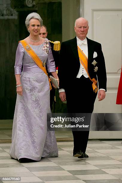 Princess Benedikte of Denmark and her husband Prince Richard of Berleburg attend a State Banquet at Christiansborg Palace during the state visit of...