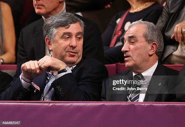 Jean-Francois Cirelli, Director-General of GDF Suez and Jean Gachassin, president of the French Tennis Federation attend the final of the 22nd Open...