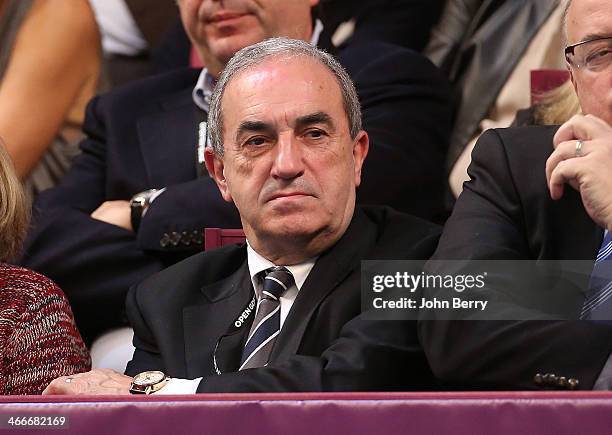 Jean Gachassin, president of the French Tennis Federation attends the final of the 22nd Open GDF Suez held at the Stade de Coubertin on February 2,...