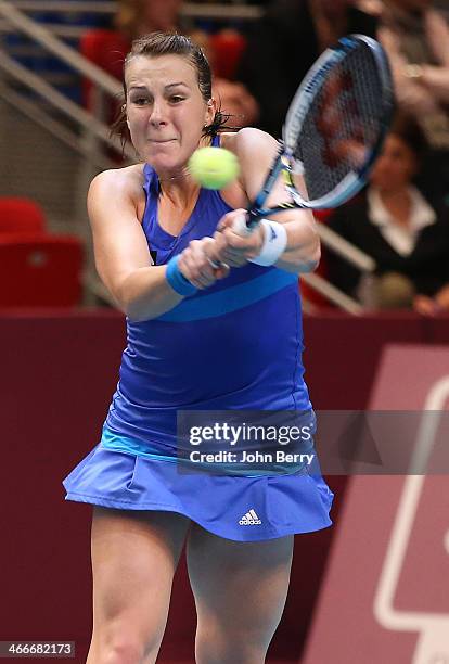 Anastasia Pavlyuchenkova of Russia in action against Sara Errani of Italy during the final of the 22nd Open GDF Suez held at the Stade de Coubertin...