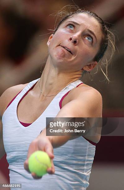 Sara Errani of Italy in action against Anastasia Pavlyuchenkova of Russia during the final of the 22nd Open GDF Suez held at the Stade de Coubertin...