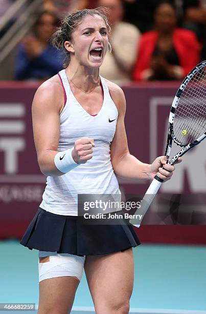 Sara Errani of Italy in action against Anastasia Pavlyuchenkova of Russia during the final of the 22nd Open GDF Suez held at the Stade de Coubertin...