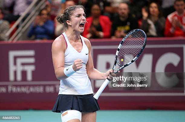 Sara Errani of Italy in action against Anastasia Pavlyuchenkova of Russia during the final of the 22nd Open GDF Suez held at the Stade de Coubertin...