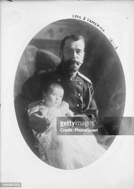 Portrait of Tsar Nikolas II of Russia and his son and heir, the Tsarevich Alexei Niklaevich , early 20th century. Nikolas II was the last Romanov...
