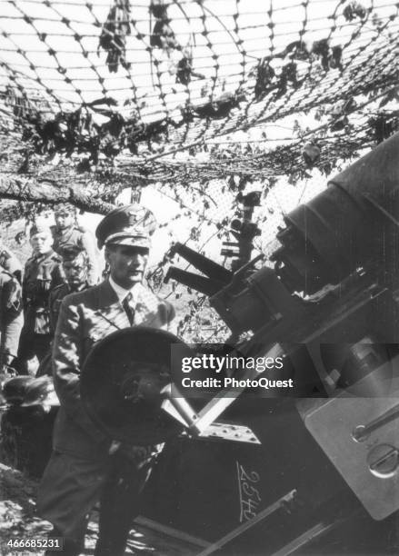 Nazi Deputy Fuhrer Rudolf Hess inspects front line positions on the West Wall in France, France, May 2, 1940.