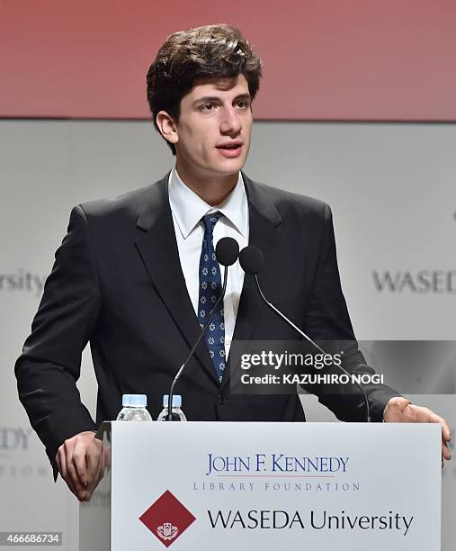 Jack Schlossberg, grandson of former US president John F Kennedy, introduces the former US president Bill Clinton at the first international...