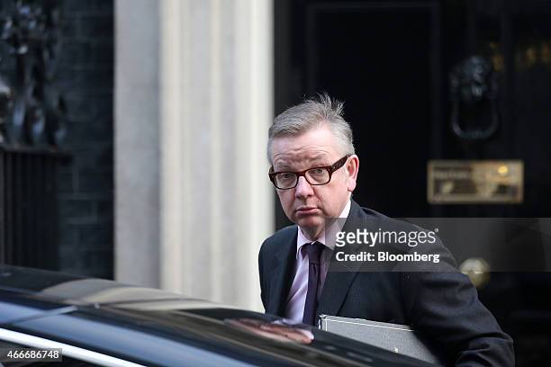 Michael Gove, U.K. Parliamentary secretary to the treasury, arrives at 10 Downing Street for a pre-budget cabinet meeting in London, U.K., on...