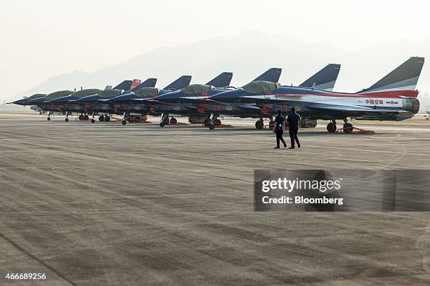 People's Liberation Army Air Force Chengdu J-10 jet fighters, manufactured by Chengdu Aerospace corp., a unit of Aviation Industry Corp. Of China ,...