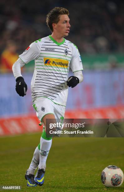 Patrick Herrmann of Gladbach in action during the Bundesliga match between Hannover 96 and Borussia Moenchengladbach at HDI-Arena on November 8, 2013...