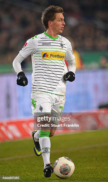 Patrick Herrmann of Gladbach in action during the Bundesliga match between Hannover 96 and Borussia Moenchengladbach at HDI-Arena on November 8, 2013...