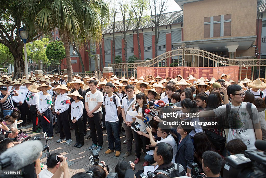 A student activist reads a prepared speech to the media at a...