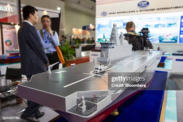 Model of a Landing Platform Dock sits on display at the China Shipbuilding & Offshore International Co. Booth during the Langkawi International...