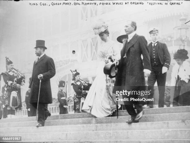 King George V )of the United Kingdom, Queen Mary and Edward VIII , the Prince of Wales at the opening of the Festival of Empire at the Crystal...