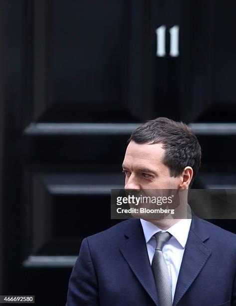 George Osborne, U.K. Chancellor of the exchequer, stands outside 11 Downing Street in London, U.K., on Wednesday, March 18, 2015. U.K. Unemployment...