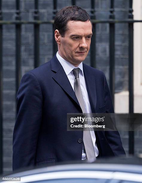 George Osborne, U.K. Chancellor of the exchequer, leaves 11 Downing Street in London, U.K., on Wednesday, March 18, 2015. U.K. Unemployment fell to...