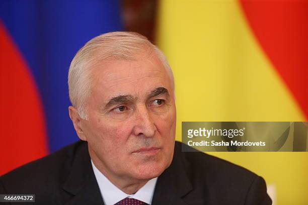 President of South Ossetia Leonid Tibilov attends a meeting with Russian President Vladimir Putin on March 18, 2015 in Moscow, Russia. A Lower House...