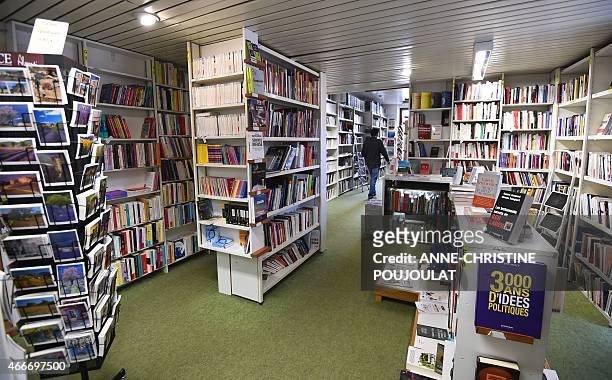 View of the bookstore "Le Bleuet" taken on February 17, 2015 in Banon. AFP PHOTO / ANNE-CHRISTINE POUJOULAT