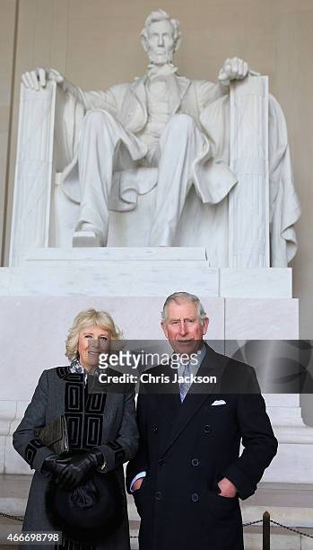 Camilla, Duchess of Cornwall and Prince Charles, Prince of Wales visit the Lincoln Memorial on the second day of a visit to the United States on...