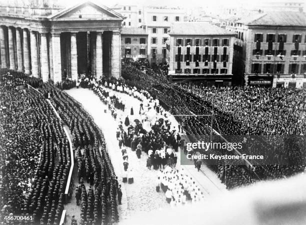First appearance of Pope Pius XI after years of confinement in Vatican, in July 1929 in Rome, Italy.
