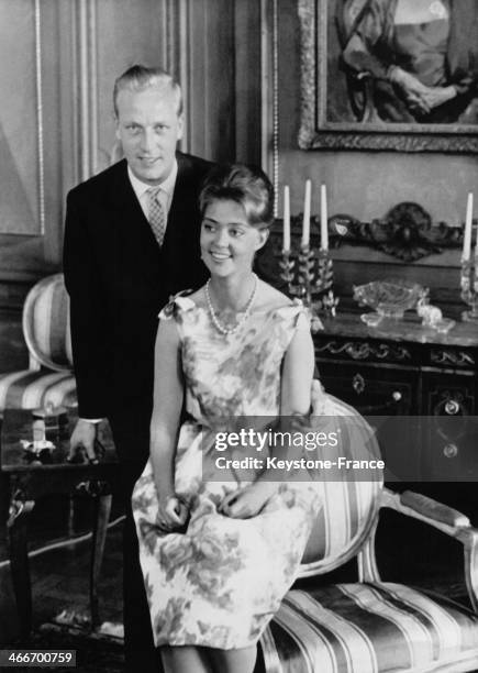 Princess Birgitta of Sweden and her fiance Prince Johann of Hohenzollern at the Royal Palace on May 17, 1961 in Stockholm, Sweden.