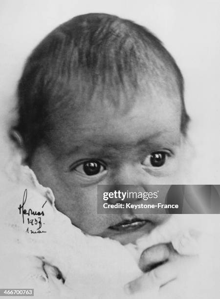 First portrait of Baby Birgitta, daughter of Prince Gustaf Adolf and of Princess Sibylla on February 24, 1937 in Stockholm, Sweden.