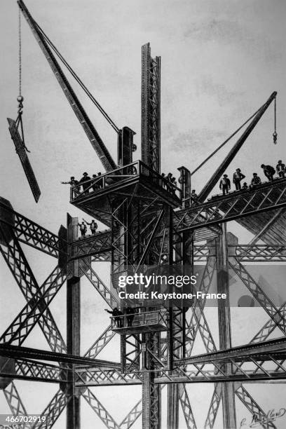 Eiffel Tower under construction in 1889 in Paris, France.