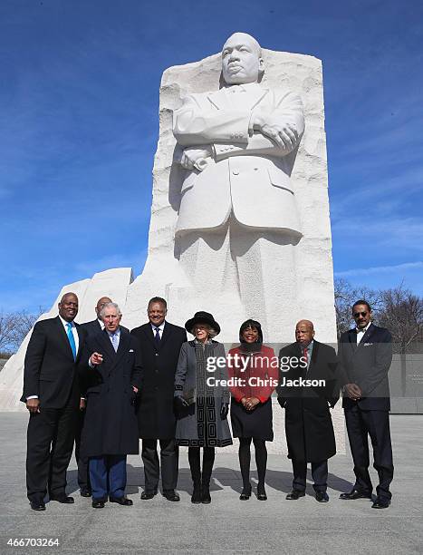 Camilla, Duchess of Cornwall and Prince Charles, Prince of Wales pose with the Reverand Jesse Jackson as they visit the Martin Luther King, Jr....