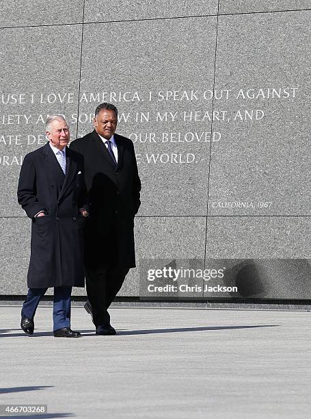 Prince Charles, Prince of Wales the Reverand Jesse Jackson visit the Martin Luther King, Jr. Memorial on the second day of a visit to the United...