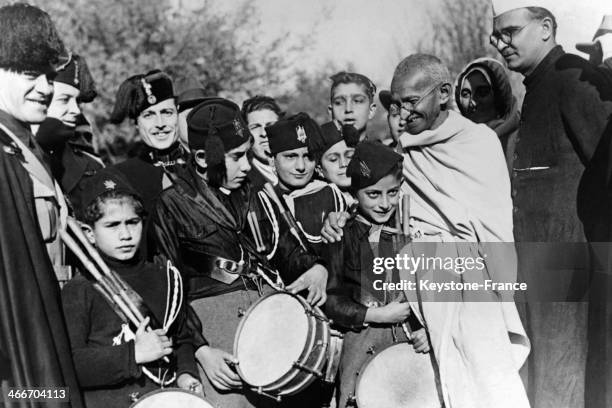 Mahatma Gandhi, the Hindu nationalist leader, visits Opera Nazionale Balilla, an Italian fascist youth organization functioning as an addition to...