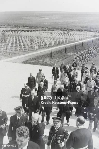 French President Albert Lebrun inaugurates the Douaumont ossuary, a memorial containing the remains of soldiers who died on the battlefield during...