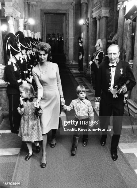 Princess Margaretha and her two children, Sibylla and Charles Ambler, circa 1970 in Sweden.