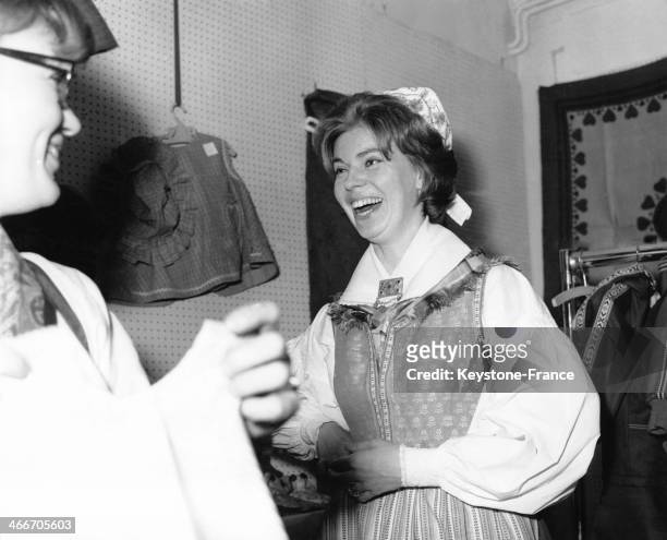 Princess Margaretha of Sweden wears the traditional Swedish costume during the annual Swedish Christmas Fair at the Swedish Church Hall on November...