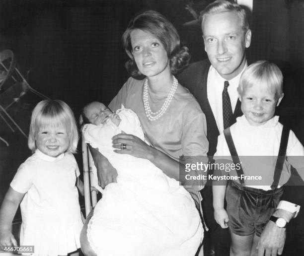 Princess Birgitta of Sweden and her husband Prince Johann Georg of Hohenzollern present their baby boy Hubertus, a few weeks old, in an official...