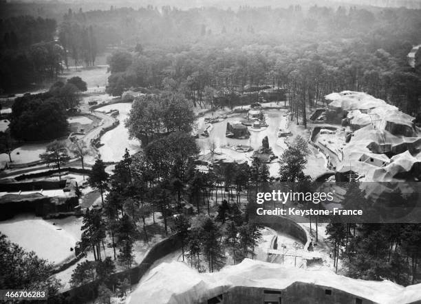 Aerial view of the Zoo de Vincennes in 1934 in Paris, France.