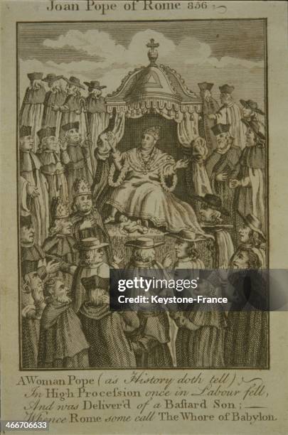 Legendary female Pope Joan who allegedly reigned from 855 to 858 in 856 in Rome, Italy.