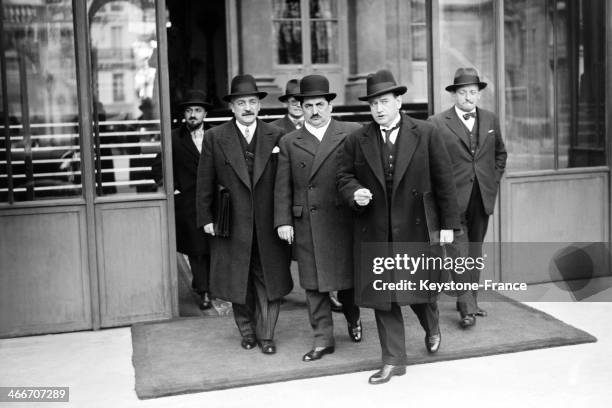 Circa 1930: Henri Queuille, Minister for Agriculture, Victor Laurent Eynac, Minister for the Post Office, Edouard Daladier, President of Council,...